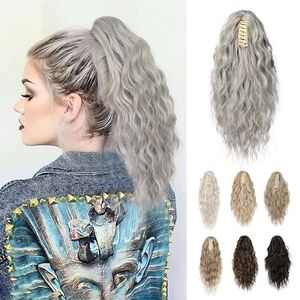 14” Wavy Claw Clip Ponytail • Grey/Brown/Silver Mix • Synthetic Hairpiece‎